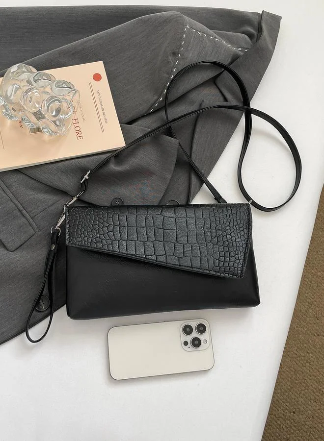Take Two Black Croc Embossed Crossbody Bag