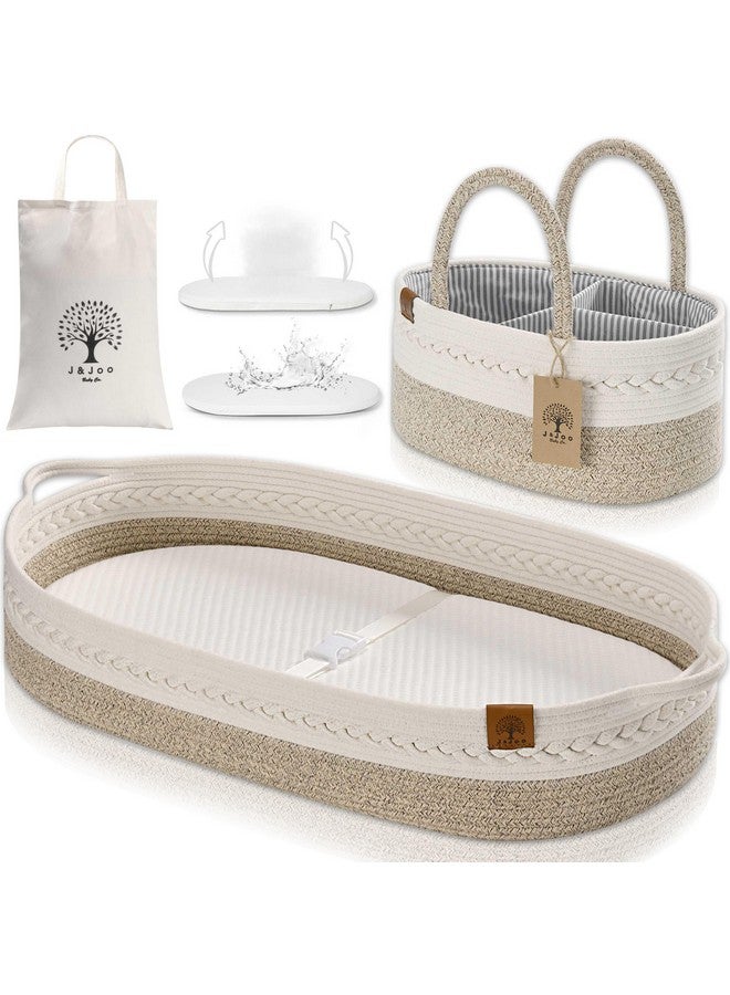 JJOO Baby Changing Basket Includes Diaper Caddy - Breathable & Waterproof Dual-Cover, Portable, Changing Pad for Dresser & Changing Table, Gift for Baby Shower, Cotton Rope Basket for Baby - Image 1