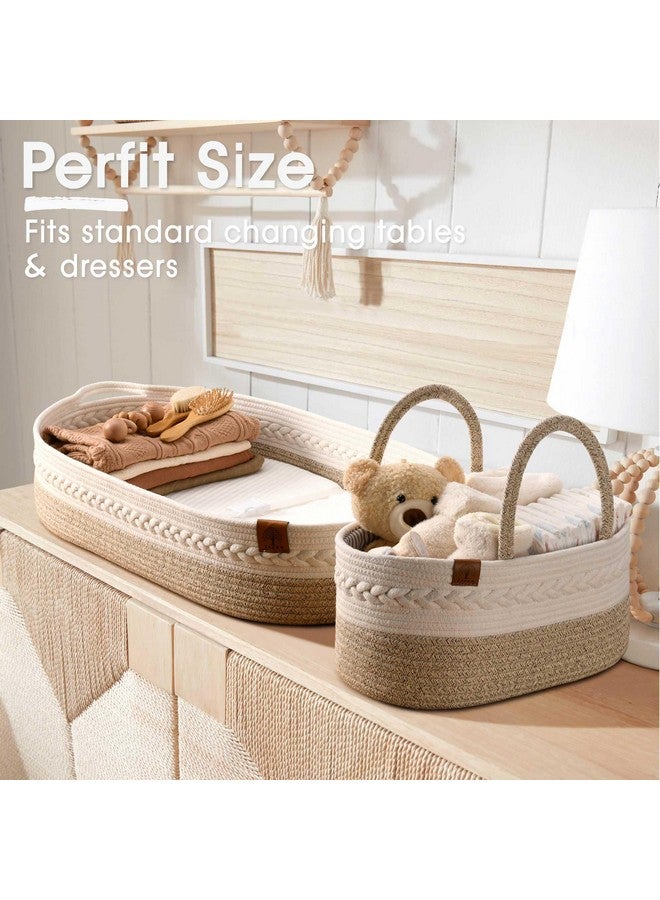 JJOO Baby Changing Basket Includes Diaper Caddy - Breathable & Waterproof Dual-Cover, Portable, Changing Pad for Dresser & Changing Table, Gift for Baby Shower, Cotton Rope Basket for Baby - Image 2