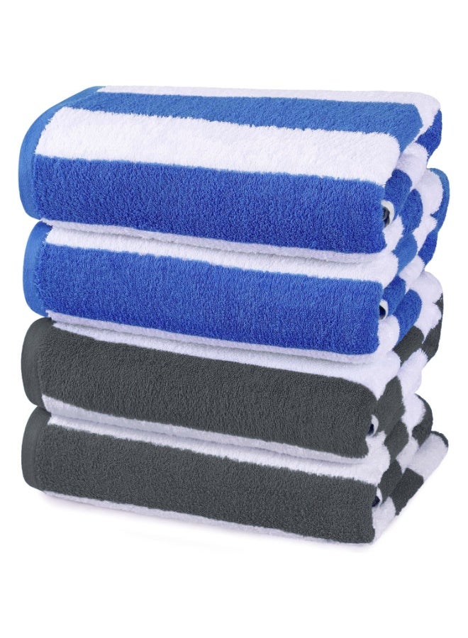 فابينني مجموعة من 4 مناشف شاطئ، مقاس 30×60 بوصة، بنقشة مخططة، مناسبة لحمامات السباحة، مصنوعة من القطن 100%، مقاس 76×152 سم، فائقة الامتصاص وسريعة الجفاف، مناشف حمام كبيرة الحجم، لون أزرق/رمادي داكن - Image 1