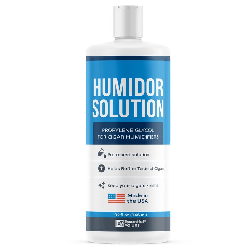 Essential Values محلول ترطيب السيجار 1 عبوة 32 أونصة محلول بروبيلين غليكول محلول PG لمرطبات السيجار وإكسسوارات ولوازم السيجار من Essential Values