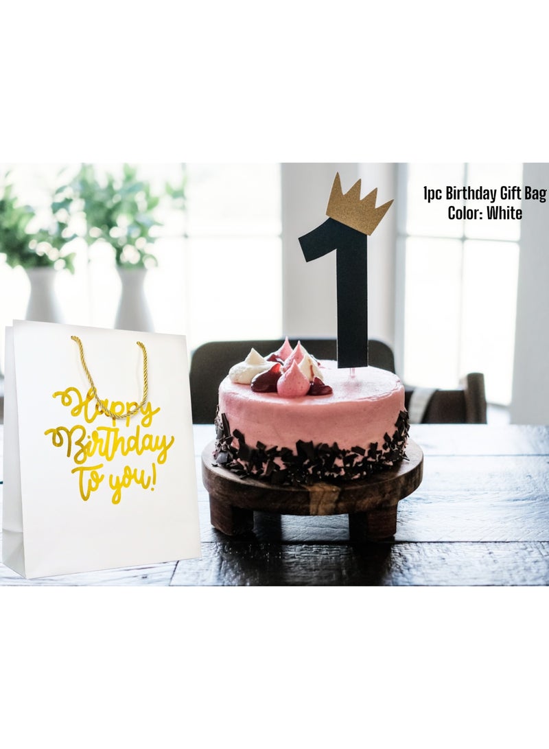 Generic Elegant Luxury Happy Birthday Text Celebration Wrap Present Paper Gift Bag White Color for him her men and women chic with handles | Large Size 26 x 32 x 10  - Image 2