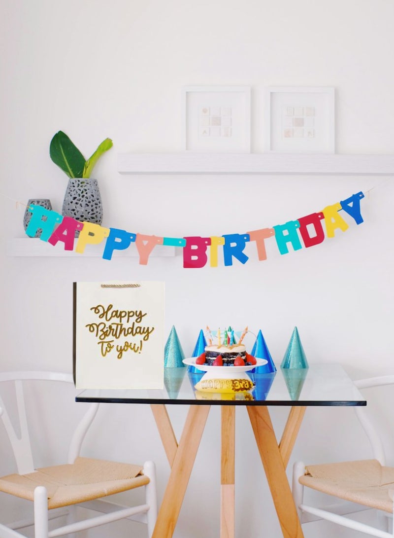Generic Elegant Luxury Happy Birthday Text Celebration Wrap Present Paper Gift Bag White Color for him her men and women chic with handles | Large Size 26 x 32 x 10  - Image 4