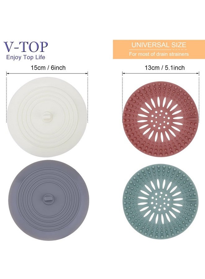 V-TOP مانع تسرب الشعر لصرف الحمام، غطاء صرف V-TOP لالتقاط الشعر، سدادة صرف سيليكون مناسبة للحمام والمطبخ وغسيل الملابس، 4 عبوات - Image 2