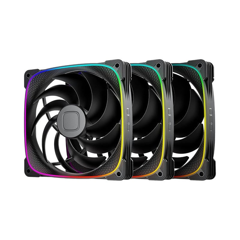 Geometricfuture Squama GEO-S2503B-14T 140mm ARGB PWM Case Fans (3-Pack) – Black Frame, 1600 RPM, 80 CFM, Hydraulic Bearing, Quiet 30dB, Motherboard Sync RGB - Image 1