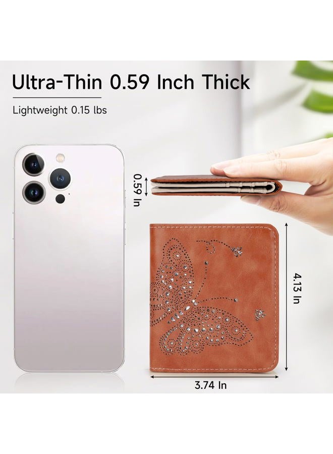 KITEVIUN Small RFID Wallet Women Ultra Thin Slim Womens Wallet Mini Compact Bifold Pocket Ladies Wallets for Women, 09-BROWN, Modern - Image 2
