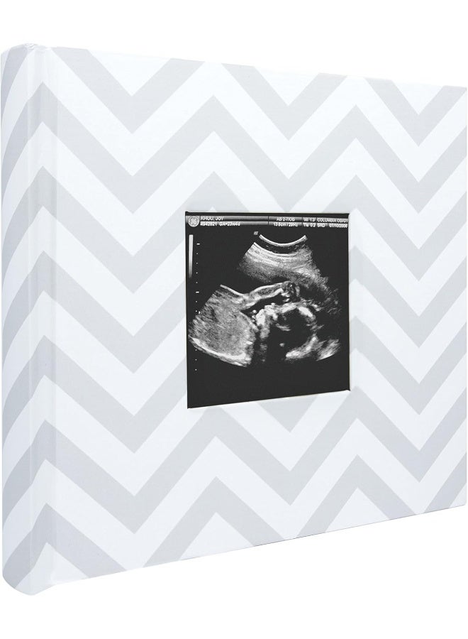 Pearhead Baby Photo Album, Holds 200 Photos, Gray Chevron - Image 1