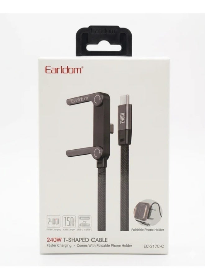 Earldom 240W T-Shaped USB-C to USB-C Charging Cable – Fast Data & Power Transfer - Image 1