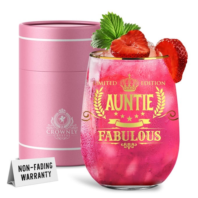 GOLD GIFTS FOR AUNTIE PERSONALISED WINE GLASS AUNTIE BIRTHDAY GIFTS AUNTIE MOTHERS DAY GIFTS FOR AUNTIE GIFTS FROM NIECE AUNTIE WINE GLASS AUNTY GIFT GREAT AUNTIE GIFTS POPULER