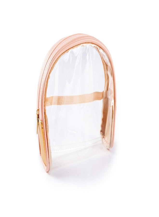 EzPacking Half Moon Bag/Clear Cosmetic Pouch for Purse/Transparent TSA Compliant Clear Quart Bag for Travel/See-Through Clutch or Handbag for Makeup/Made From Vegan Leather, Vinyl PVC & Suede (Blush) - Image 1