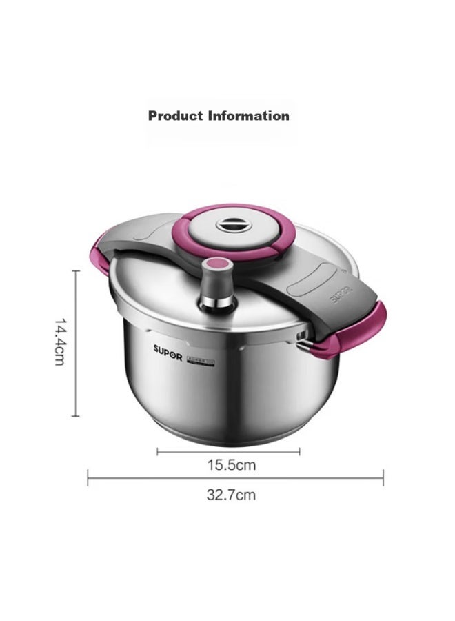 Supor Pressure Cooker, 304 Stainless Steel, Easy One-handed Lid Opening, Thickened Anti-explosion, Compatible With Gas And Induction Stoves, Yueti Series - Image 5
