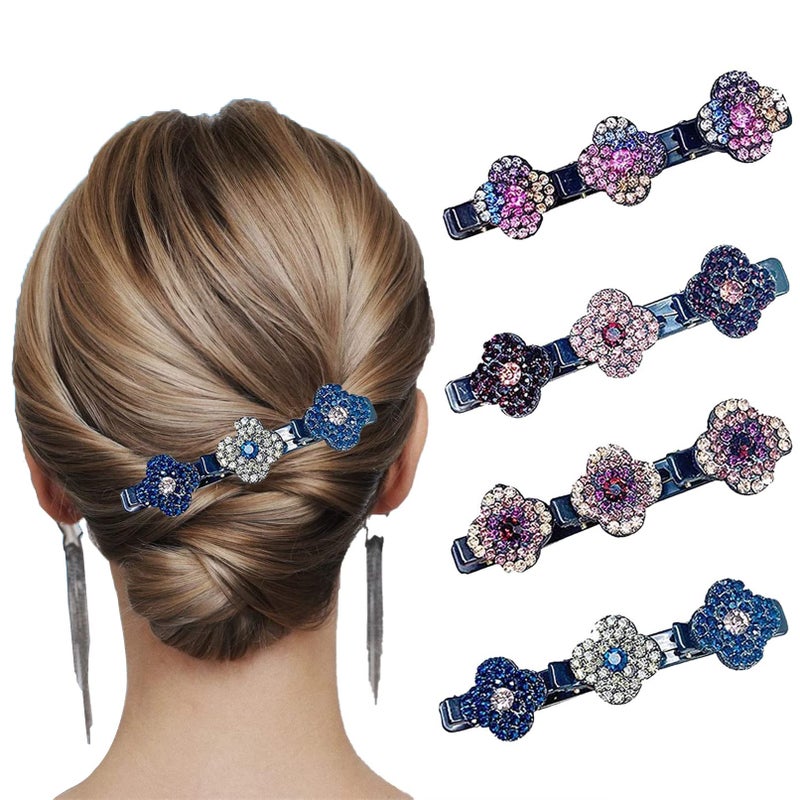 Cappuvini Sparkling Crystal Stone Braided Hair Clips, Lift Up Style Hair Clip for Women, Liftupstyle Braided Hair Clip, Satin Fabric Hair Bands with Clips, Rhinestone Hair Accessories for Girls, Kids (8 PCS) - Image 1