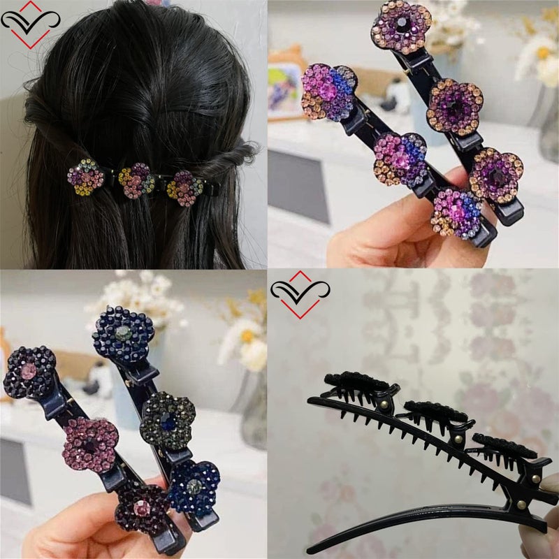 Cappuvini Sparkling Crystal Stone Braided Hair Clips, Lift Up Style Hair Clip for Women, Liftupstyle Braided Hair Clip, Satin Fabric Hair Bands with Clips, Rhinestone Hair Accessories for Girls, Kids (8 PCS) - Image 2