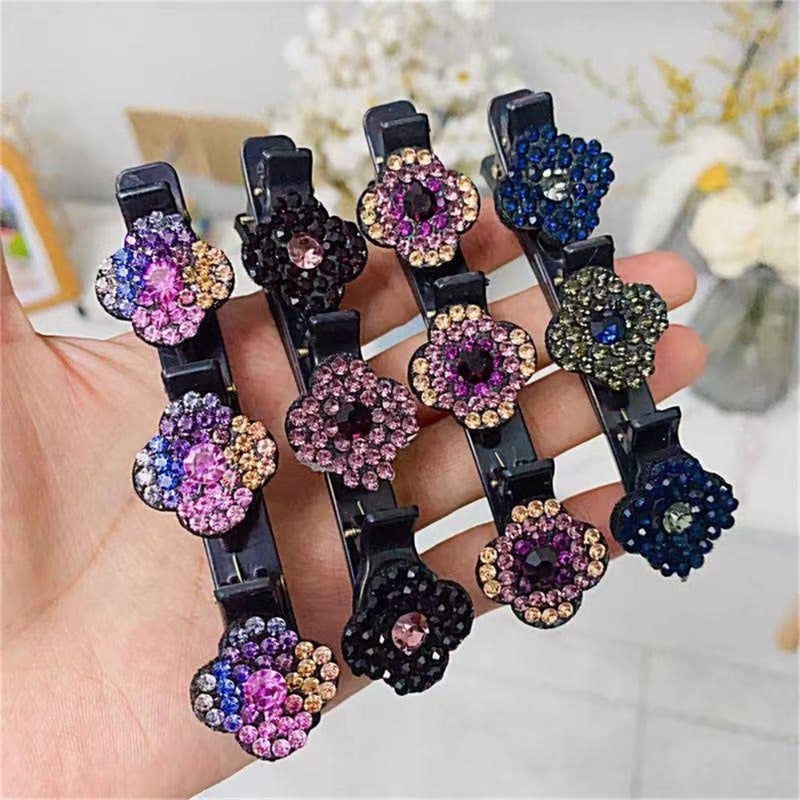 Cappuvini Sparkling Crystal Stone Braided Hair Clips, Lift Up Style Hair Clip for Women, Liftupstyle Braided Hair Clip, Satin Fabric Hair Bands with Clips, Rhinestone Hair Accessories for Girls, Kids (8 PCS) - Image 3