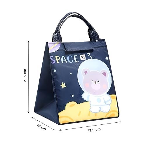 NFI essentials Polyester Cartoon Print Insulated Lunch Bag for Kids Large Tiffin Carry Bag Travel Lunch Box Organizer for School, Picnic Leak-Proof Lunch Cooler Bag, 7.5 Litre, Blue - Image 4