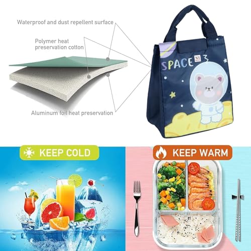 NFI essentials Polyester Cartoon Print Insulated Lunch Bag for Kids Large Tiffin Carry Bag Travel Lunch Box Organizer for School, Picnic Leak-Proof Lunch Cooler Bag, 7.5 Litre, Blue - Image 3