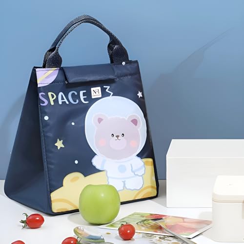 NFI essentials Polyester Cartoon Print Insulated Lunch Bag for Kids Large Tiffin Carry Bag Travel Lunch Box Organizer for School, Picnic Leak-Proof Lunch Cooler Bag, 7.5 Litre, Blue - Image 5
