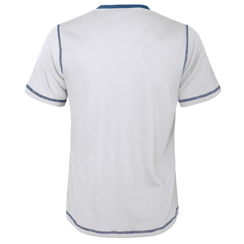 Cross-Border Men''s clothing 2023 Summer short-sleeved Henry lining and men''s retro T-shirt waffle color matching Henleys - Image 5