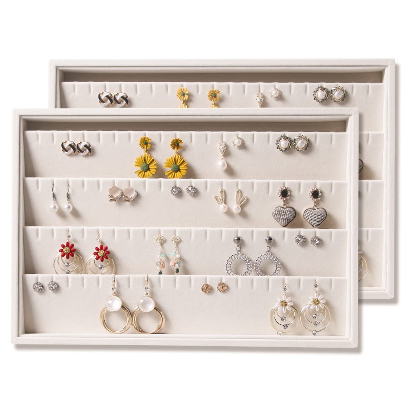 Coward 2PC Stackable Earring Tray Drawer Jewelry Holder Organizer Box Storage Earring Display Stand for Selling (beige(earring+earring)) - Image 1