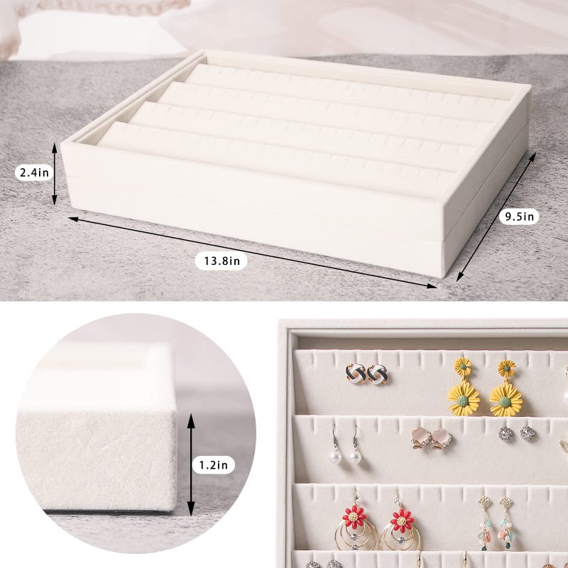 Coward 2PC Stackable Earring Tray Drawer Jewelry Holder Organizer Box Storage Earring Display Stand for Selling (beige(earring+earring)) - Image 2
