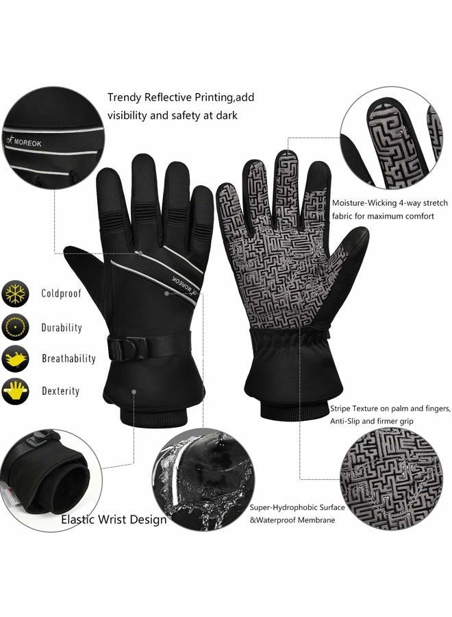 MOREOK Waterproof & Windproof Winter Gloves for Men/Women, -30°F 3M Thinsulate Thermal Gloves Touch Screen Warm Gloves for Skiing,Cycling,Motorcycle,Running-Black-XS - Image 4