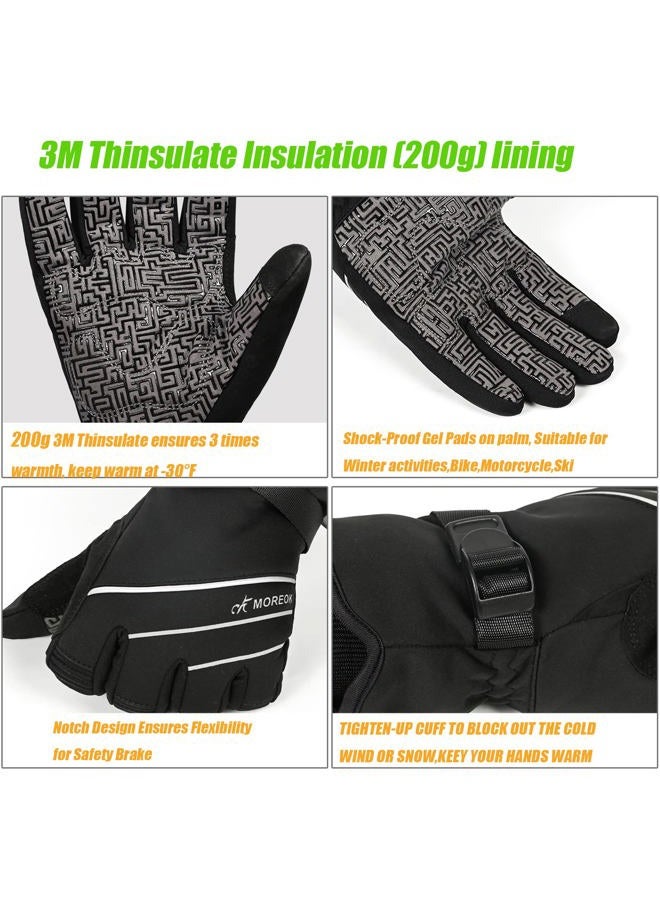 MOREOK Waterproof & Windproof Winter Gloves for Men/Women, -30°F 3M Thinsulate Thermal Gloves Touch Screen Warm Gloves for Skiing,Cycling,Motorcycle,Running-Black-XS - Image 2