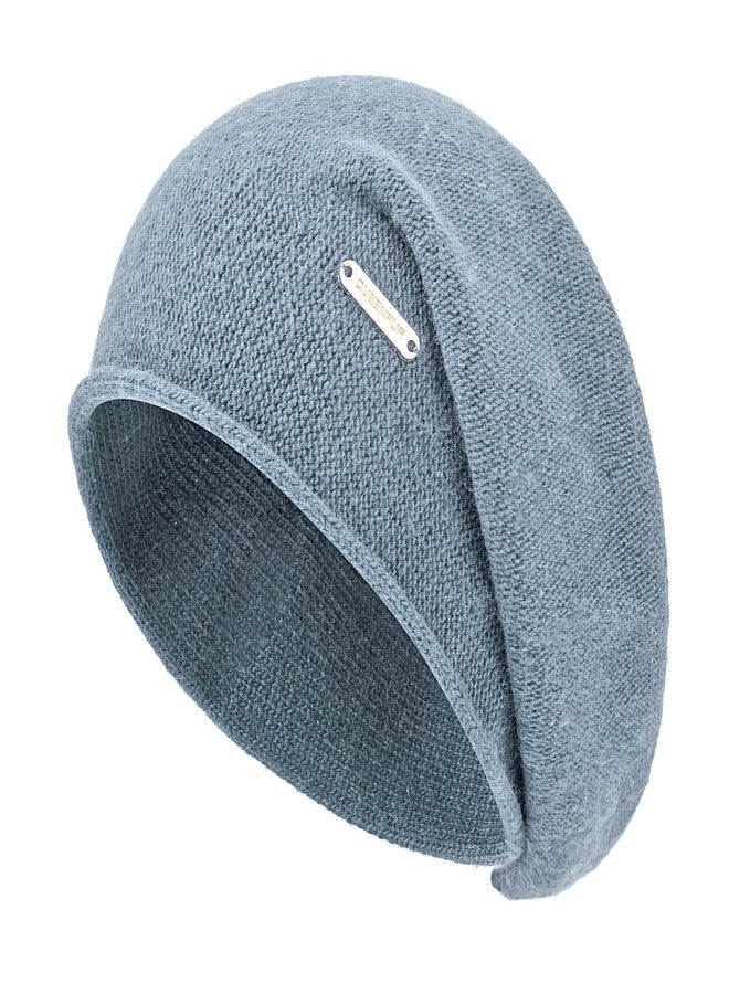 QUEENFUR Knit Slouchy Beanie Hats for Women Cashmere Ski Cap Knitted Wool Soft Warm Winter Hat (A16-Blue), A16-blue, One size - Image 1