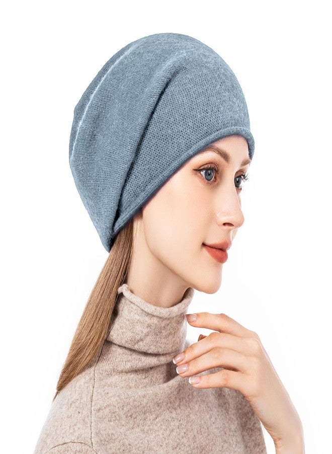 QUEENFUR Knit Slouchy Beanie Hats for Women Cashmere Ski Cap Knitted Wool Soft Warm Winter Hat (A16-Blue), A16-blue, One size - Image 3