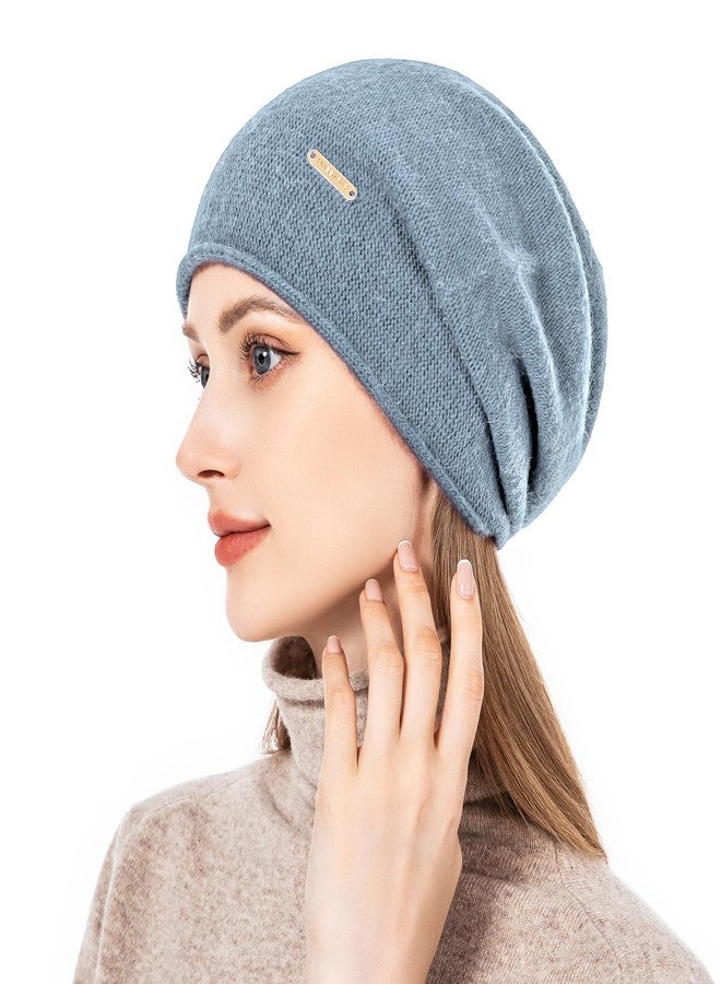 QUEENFUR Knit Slouchy Beanie Hats for Women Cashmere Ski Cap Knitted Wool Soft Warm Winter Hat (A16-Blue), A16-blue, One size - Image 4