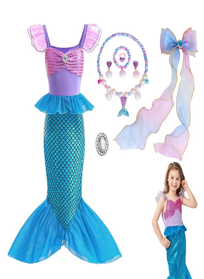 PATPAT® Mermaid Dress for Girls - Little Mermaid Costume for Girls with Matching Jewelry & Hair Clip Mermaid Dress Princess Dresses for Girls 5-6 Years Gift Birthday Party (Suggested for 20-25kg Girl) - Image 1