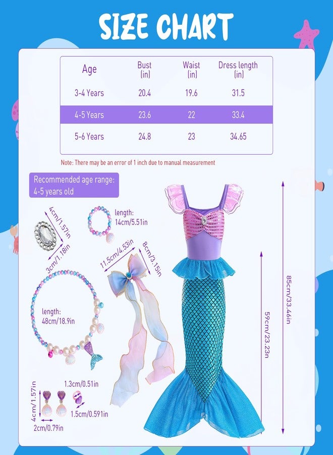 PATPAT® Mermaid Dress for Girls - Little Mermaid Costume for Girls with Matching Jewelry & Hair Clip Mermaid Dress Princess Dresses for Girls 5-6 Years Gift Birthday Party (Suggested for 20-25kg Girl) - Image 2