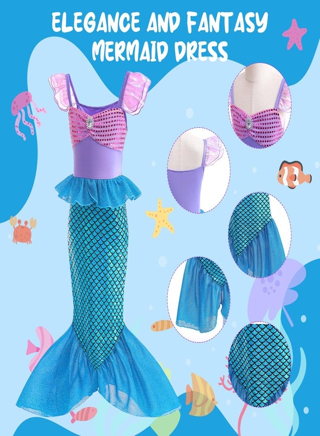 PATPAT® Mermaid Dress for Girls - Little Mermaid Costume for Girls with Matching Jewelry & Hair Clip Mermaid Dress Princess Dresses for Girls 5-6 Years Gift Birthday Party (Suggested for 20-25kg Girl) - Image 4