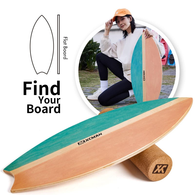 XCMAN Surf Balance Board Trainer with Roller Wooden Exercise Balancing Stability Trainer - Non Slip Surface for Adults Kids|Balance Board for Surfing,Snowboarding,Skateboarding,Hockey,Yoga Training - Image 2