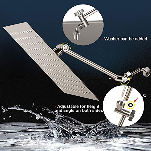 PinWin 12 Inch Square Rain Showerhead with 11 Inch Adjustable Extension Arm,Large Stainless Steel High Pressure Shower Head,Ultra Thin Rainfall Bath Shower with Easy to Clean and Install-Brushed Nickel - Image 4