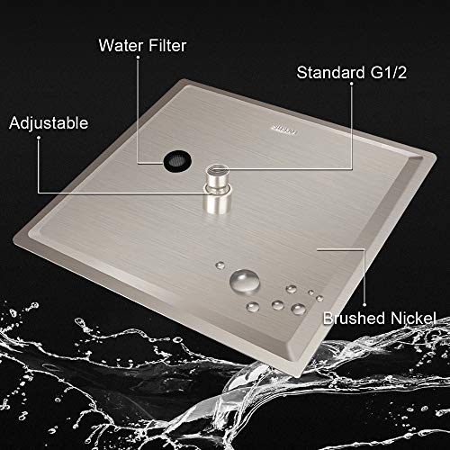 PinWin 12 Inch Square Rain Showerhead with 11 Inch Adjustable Extension Arm,Large Stainless Steel High Pressure Shower Head,Ultra Thin Rainfall Bath Shower with Easy to Clean and Install-Brushed Nickel - Image 5