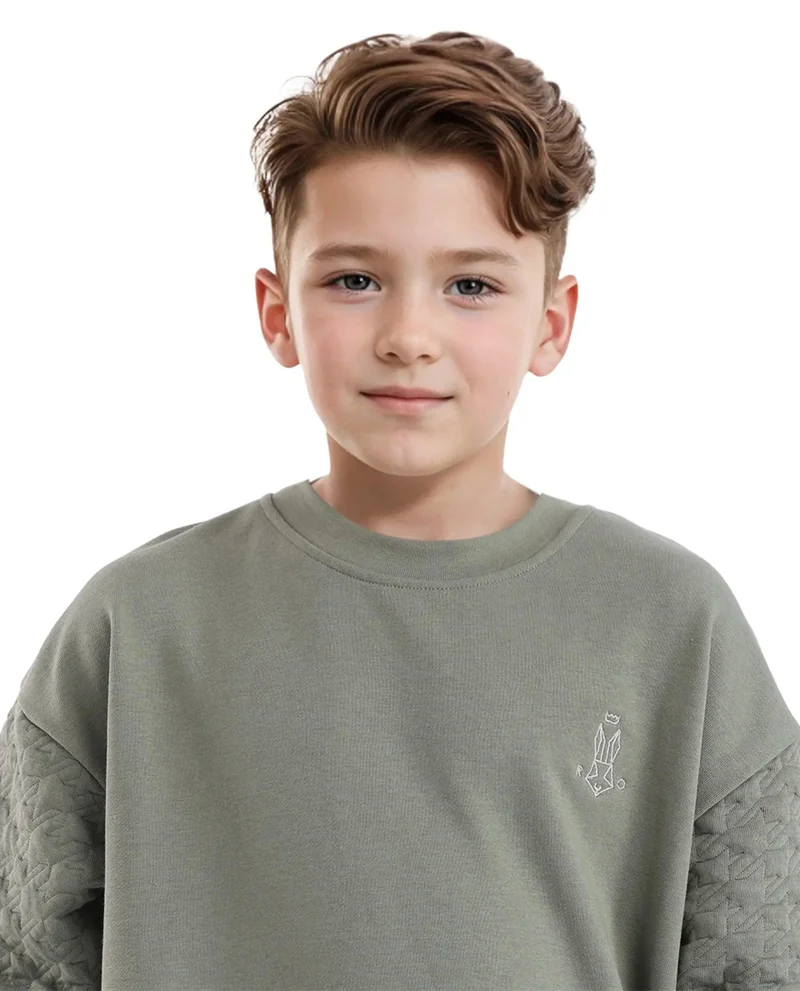 Rare Ones Rare Ones Kids Taron Dusky Green Cotton Poly Full Sleeve Embroidered Sweatshirt
