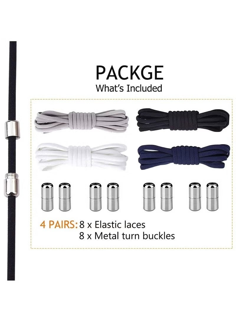 4 Pairs No Tie Elastic Half round Laces with Quick Release, Elastic Shoelaces with Metal Clasps Buckles, Adjustable Lock Tieless Shoe Laces Replacement for Trainers Walking Hiking All Shoes - Image 2