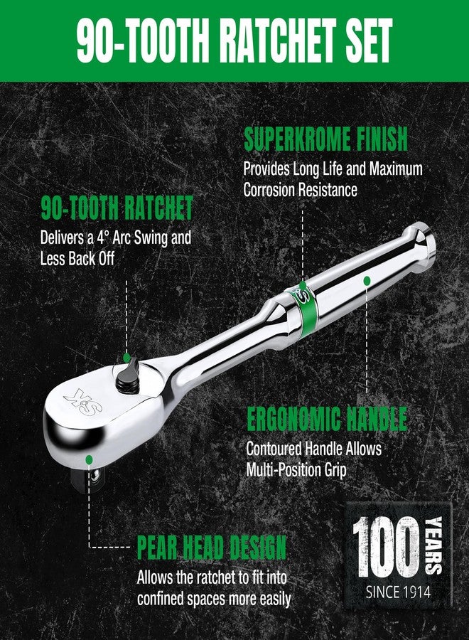 اس كي كي طقم سقاطة SK مكون من 3 قطع، سقاطة دفع 1/4 بوصة، 3/8 بوصة، 1/2 بوصة، رأس كمثرى، 90 سنًا، فولاذ سبائكي، بمقبض مُحيط - Image 3