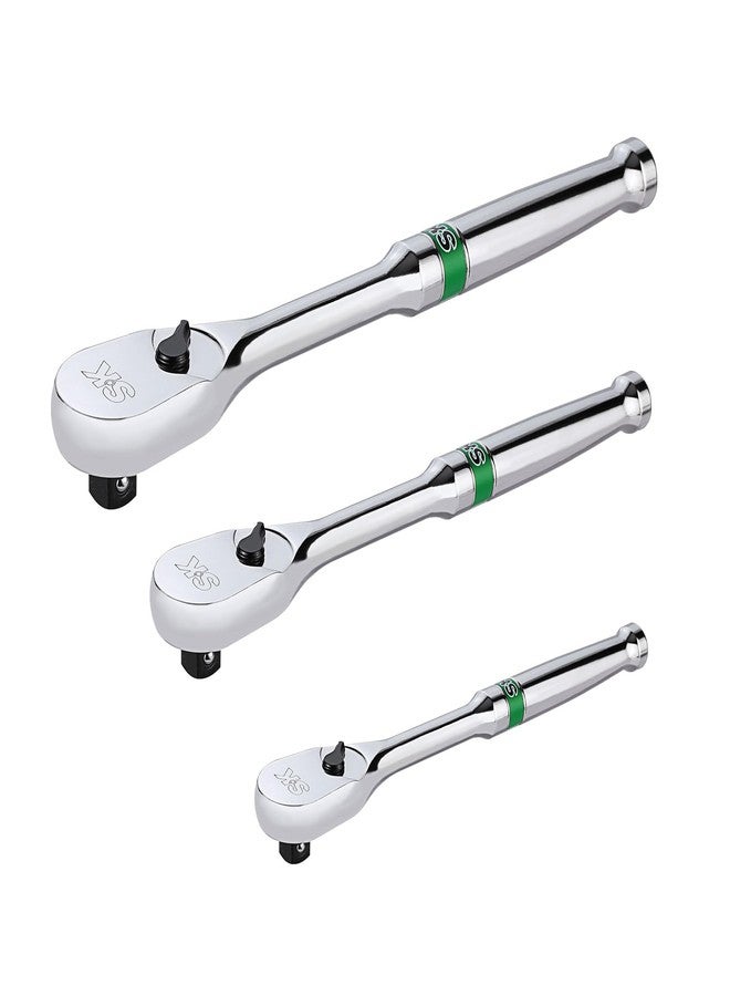 اس كي كي طقم سقاطة SK مكون من 3 قطع، سقاطة دفع 1/4 بوصة، 3/8 بوصة، 1/2 بوصة، رأس كمثرى، 90 سنًا، فولاذ سبائكي، بمقبض مُحيط - Image 1