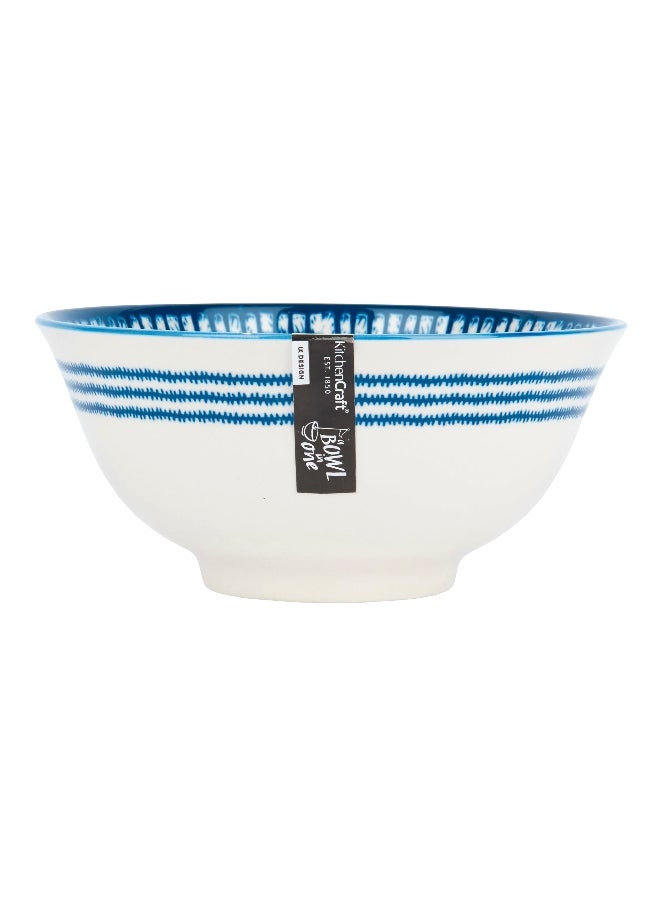 KitchenCraft Microwave and Dishwasher Safe Ceramic Bowl White and Blue 15.7 cm KCBOWL09 - Image 1