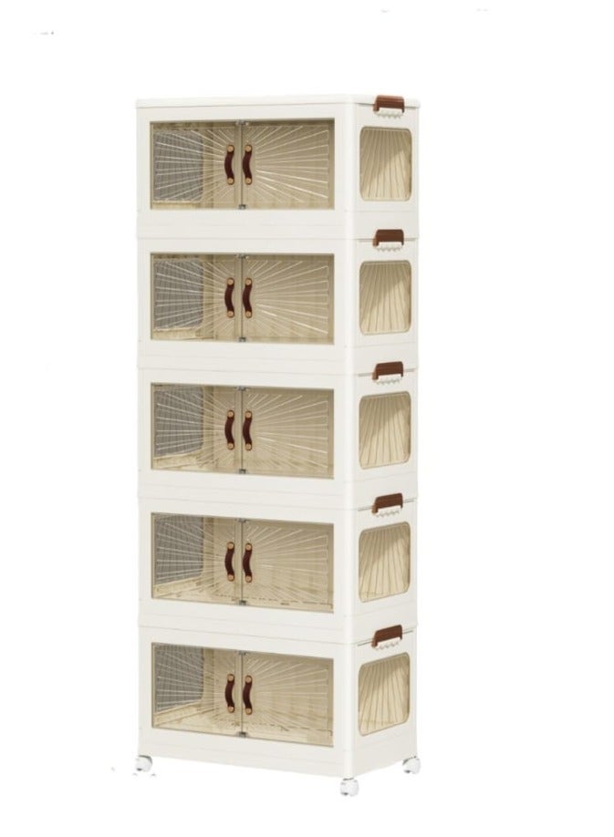 Extra Modern 5-Tier Foldable Storage Cabinet Detachable Floors with Wheels for Easy Moving - Image 1