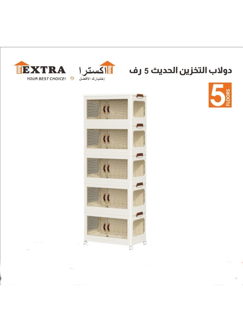 Extra Modern 5-Tier Foldable Storage Cabinet Detachable Floors with Wheels for Easy Moving - Image 3