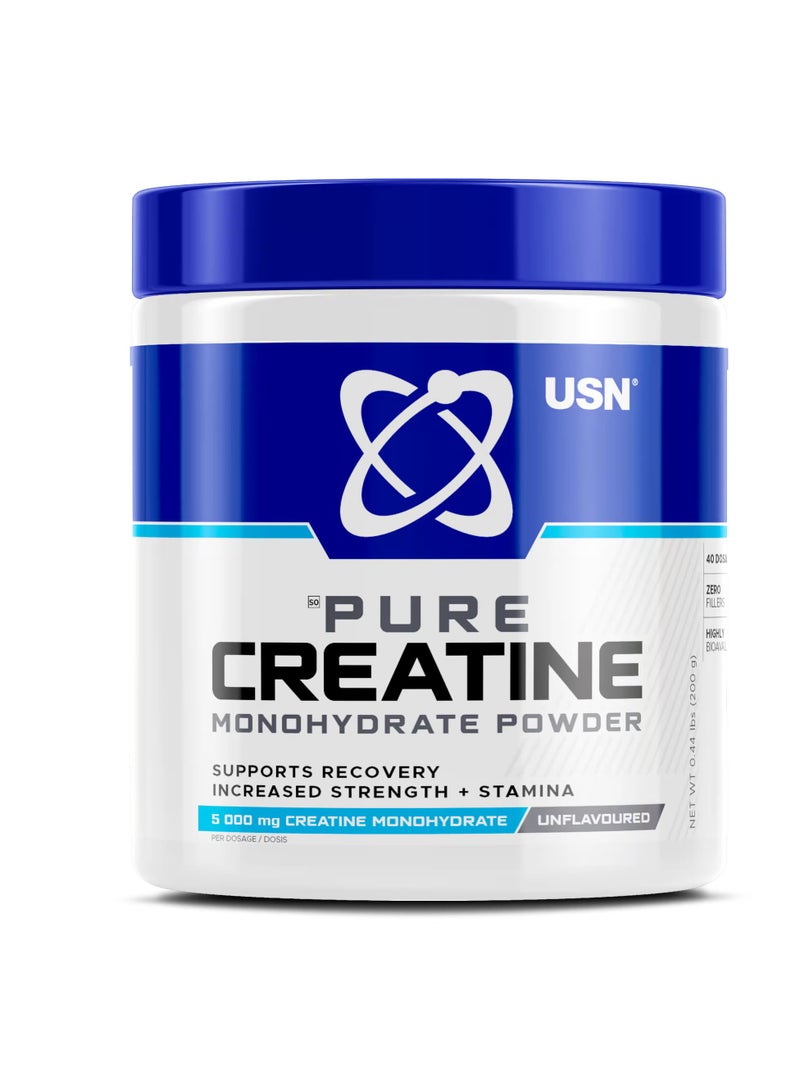 USN Pure Creatine Monohydrate 200g Unflavored To Support Muscle Performance, Growth And Power - Image 1