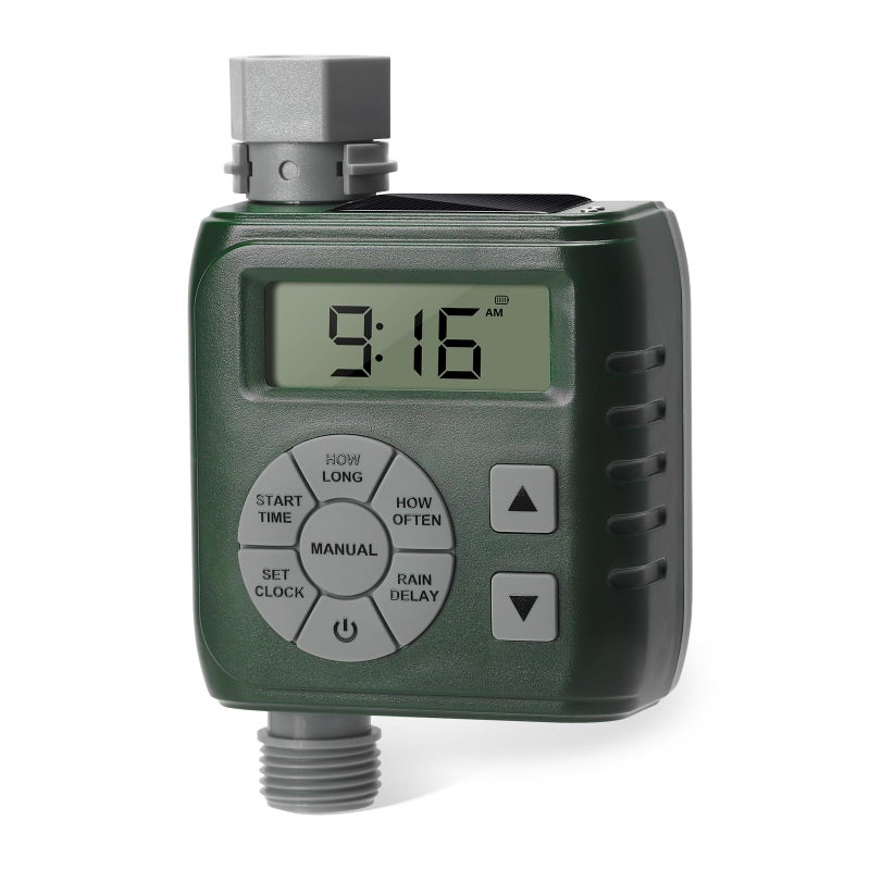 Zuomeng Sprinkler Timer Programmable Irrigation Water Timer for Garden Hose SolarBattery Dual Power Professional LeakProof Design Rain DelayAutoManual Watering System Green