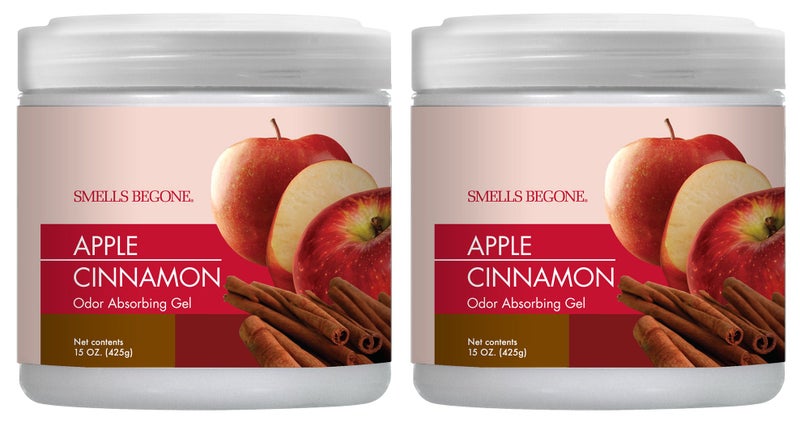 SMELLS BEGONE Air Freshener Odor Absorber Gel  15 oz Pack of 2  Absorbs and Eliminates Odor in Pet Areas Bathrooms Cars  Boats  Made with Essential Oils  Apple Cinnamon Scent