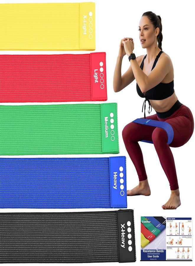 Coniflor Resistance Bands for Working Out - 5 Exercise Bands Set with Workout Guide - Fabric Elastic Bands for Physical Therapy - Fitness Bands Ideal for Legs Hip Glute - Image 1
