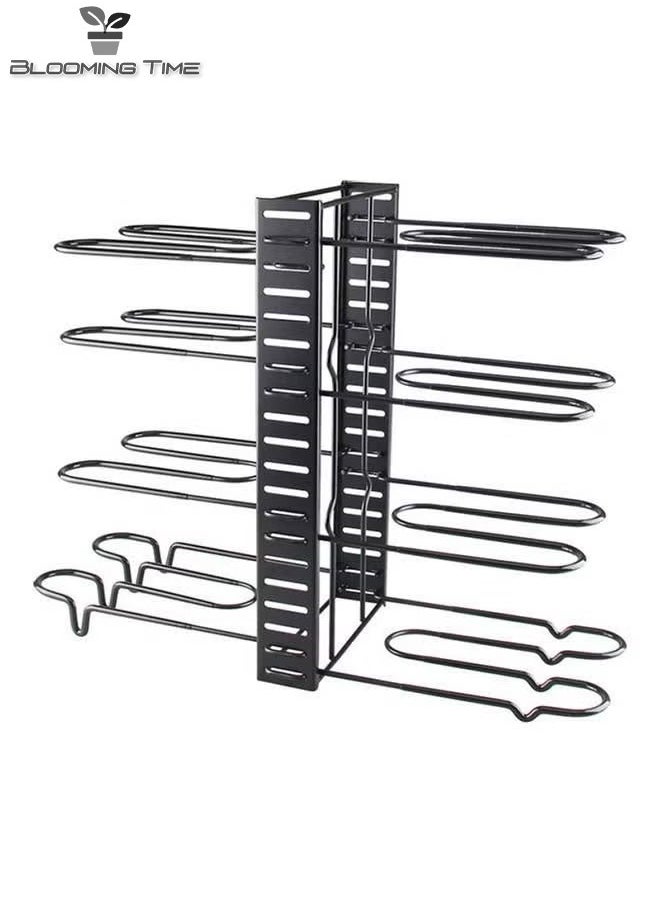 BLOOMING TIME - 8 Tiers Adjustable Pots and Pans Rack Organizer, Large Capacity Pot Lid Holders & Pan Rack for Kitchen Cabinet and Counter with 3 DIY Methods Black 40.8 x 26.4 x 10.8cm - Image 1