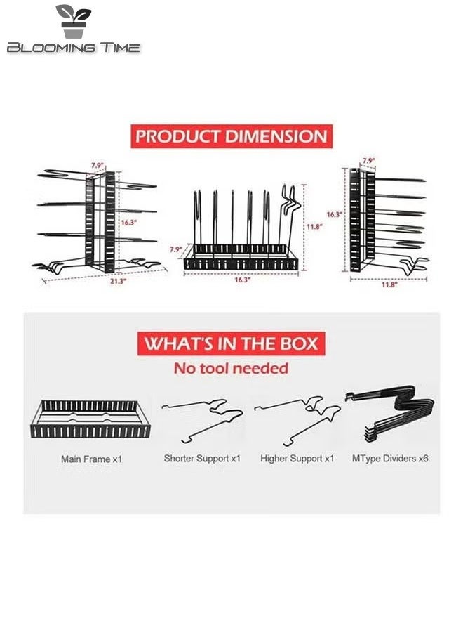 BLOOMING TIME - 8 Tiers Adjustable Pots and Pans Rack Organizer, Large Capacity Pot Lid Holders & Pan Rack for Kitchen Cabinet and Counter with 3 DIY Methods Black 40.8 x 26.4 x 10.8cm - Image 1