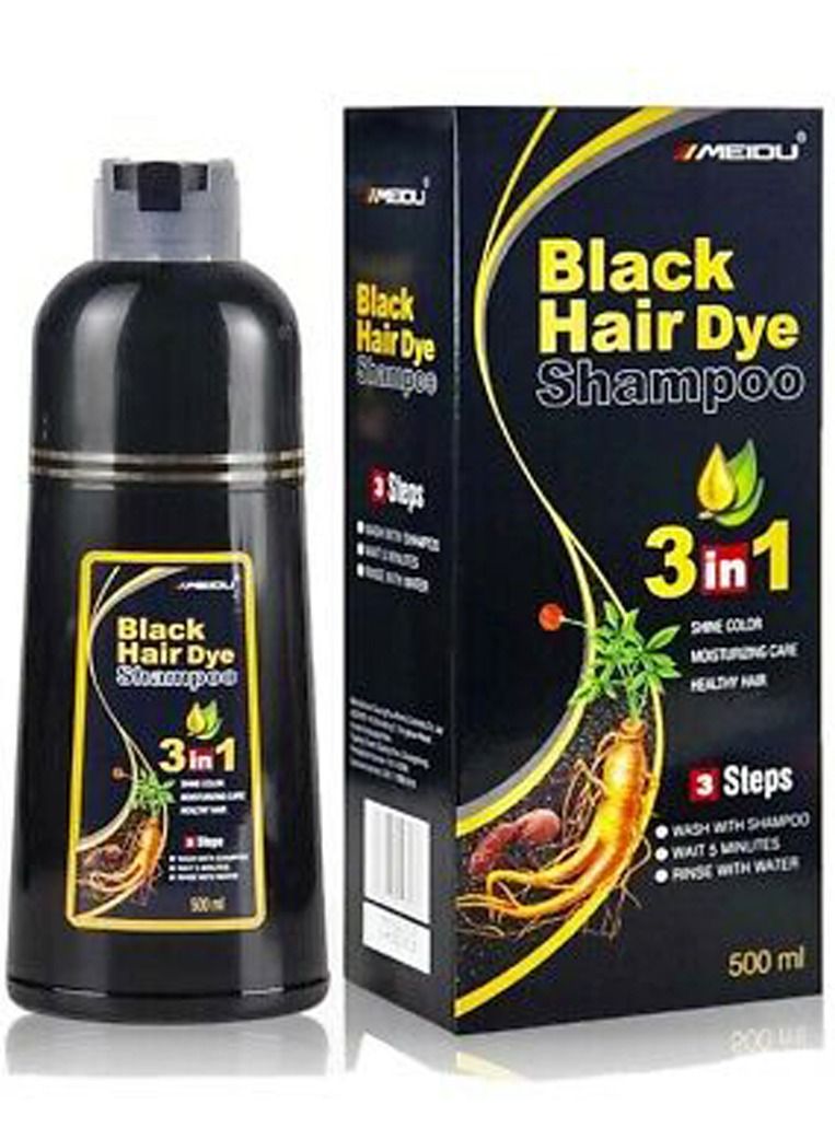 Meidu 3 In One Permanent Black Hair Dye Shampoo 500ml - Image 1