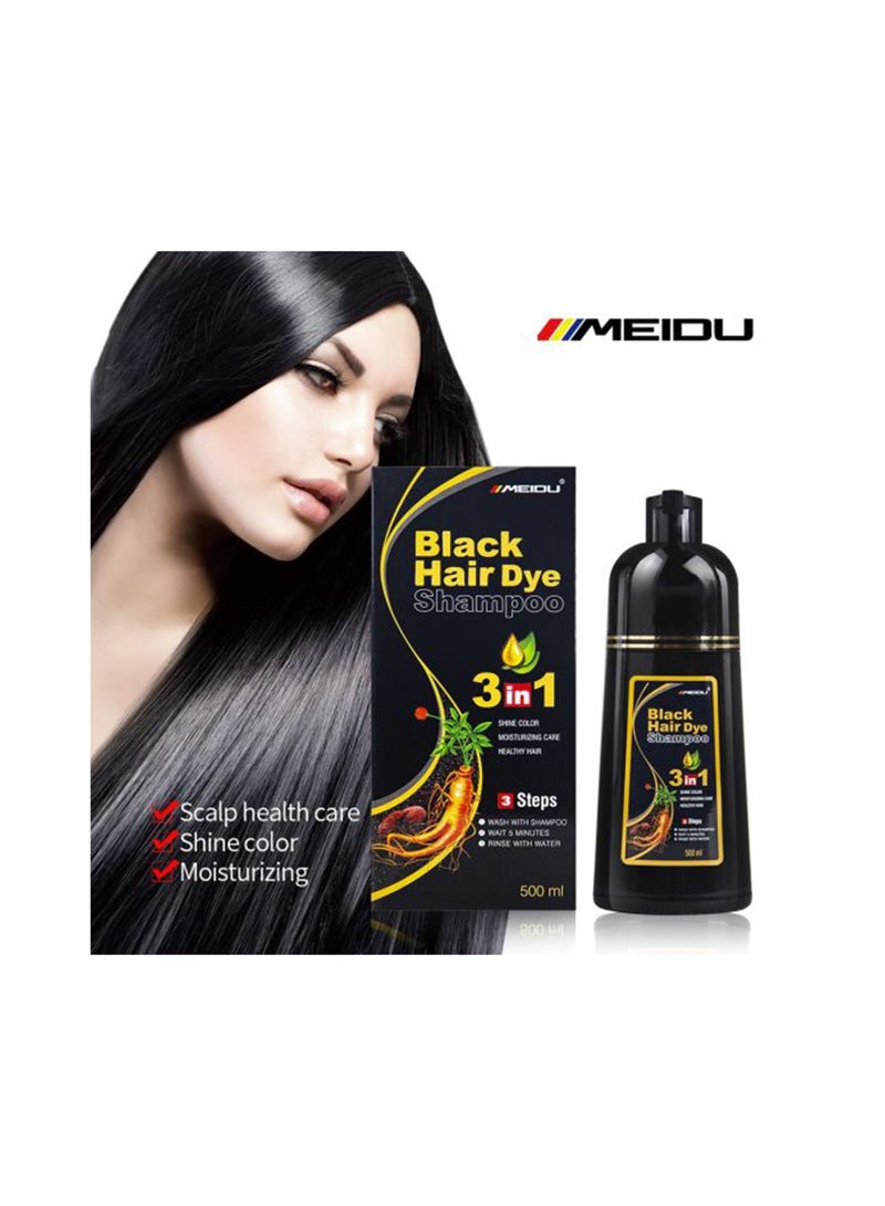 Meidu 3 In One Permanent Black Hair Dye Shampoo 500ml - Image 2